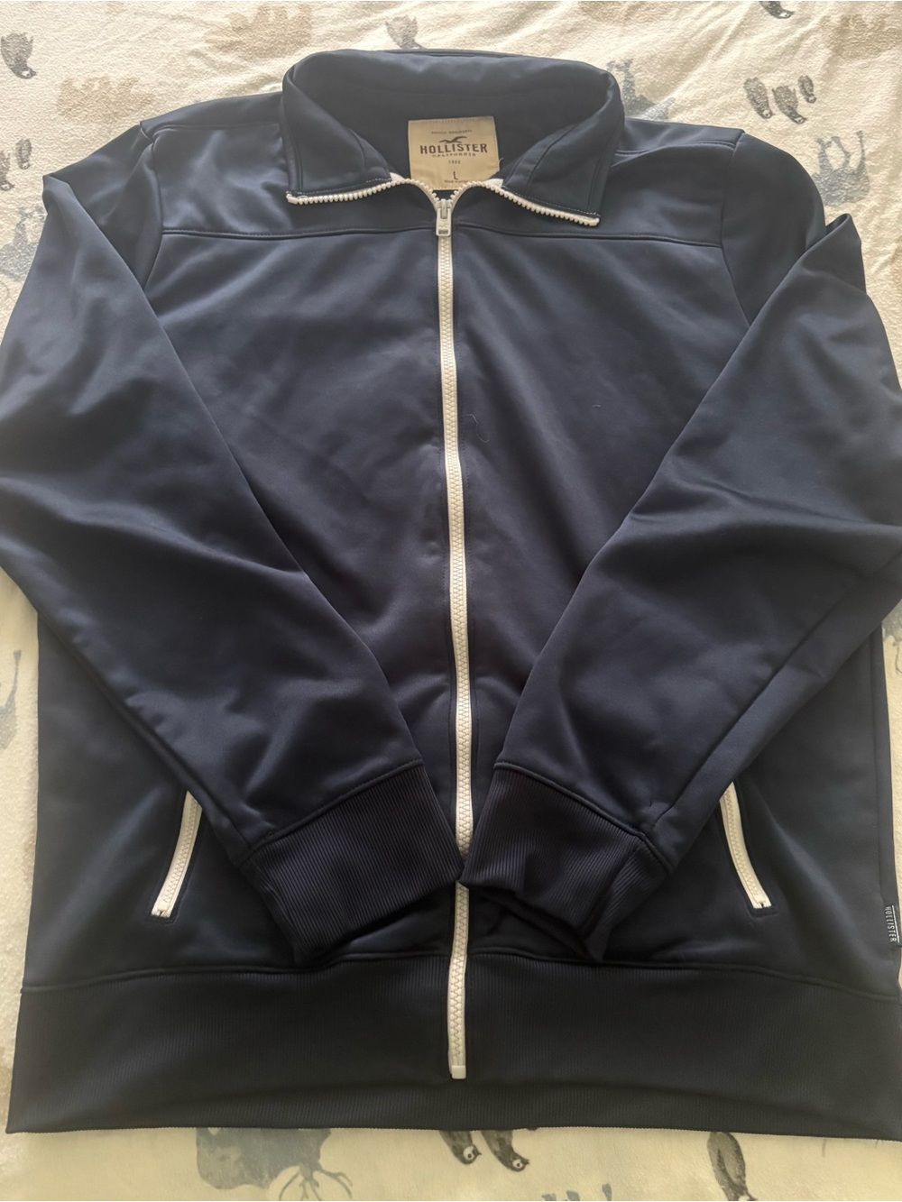 Hollister Navy Full-Zip Bomber Jacket with White Trim